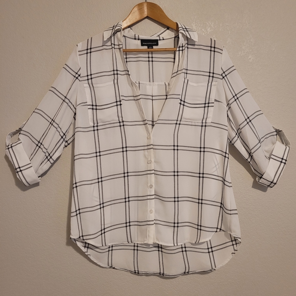 Fortune Ivy Plaid flowy button up